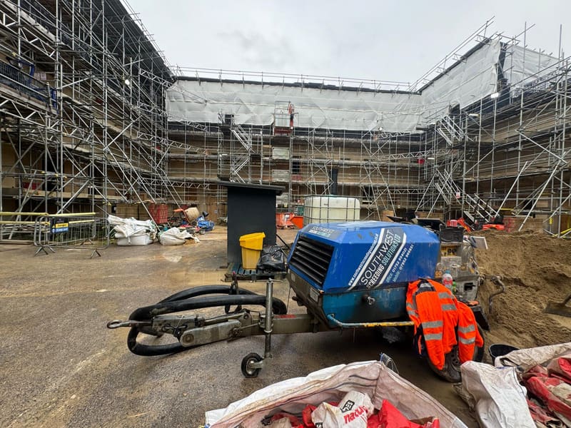 Mixing and pumping equipment set up on a heritage site