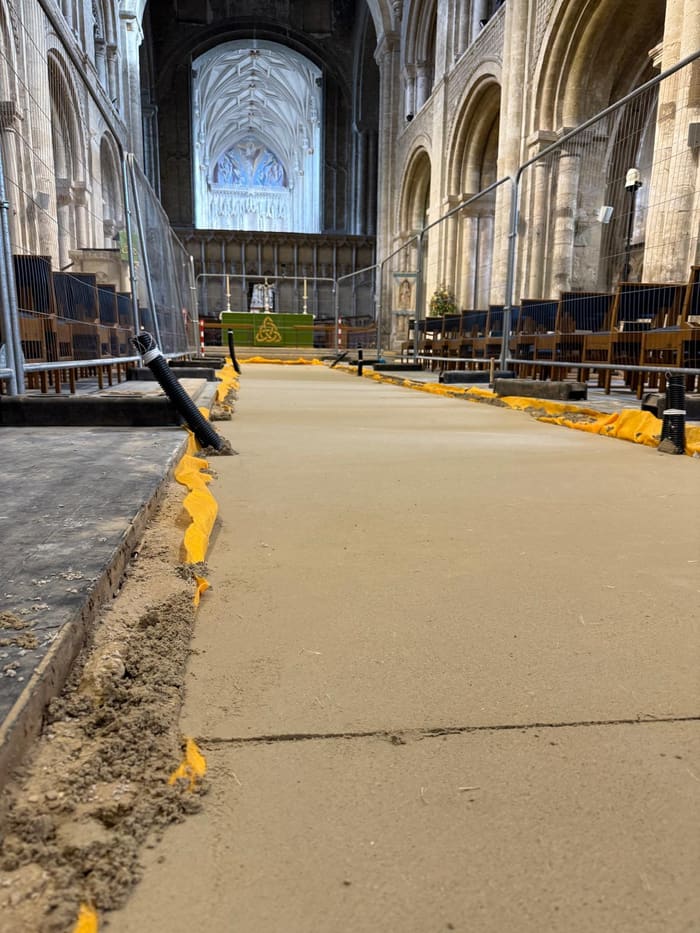 Floated limecrete aisle, laid level